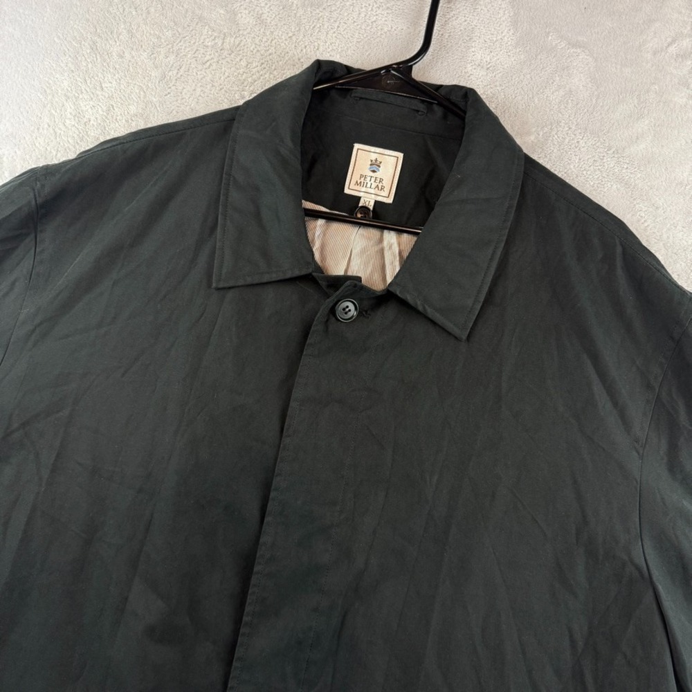 Peter Millar Coat Mens XL Black Overcoat Trench Coat Belseta Microfiber